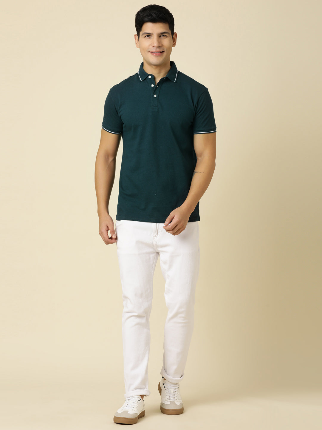 Men Solid Polo Neck Armada T-Shirt