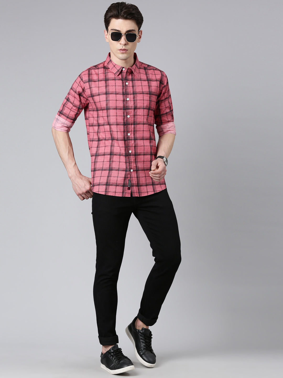 Pink Checkered Pure Cotton Full Sleeve Shirt