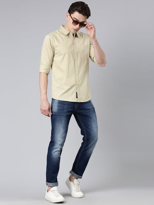 Beige printed Pure Cotton Full Sleeve Shirt
