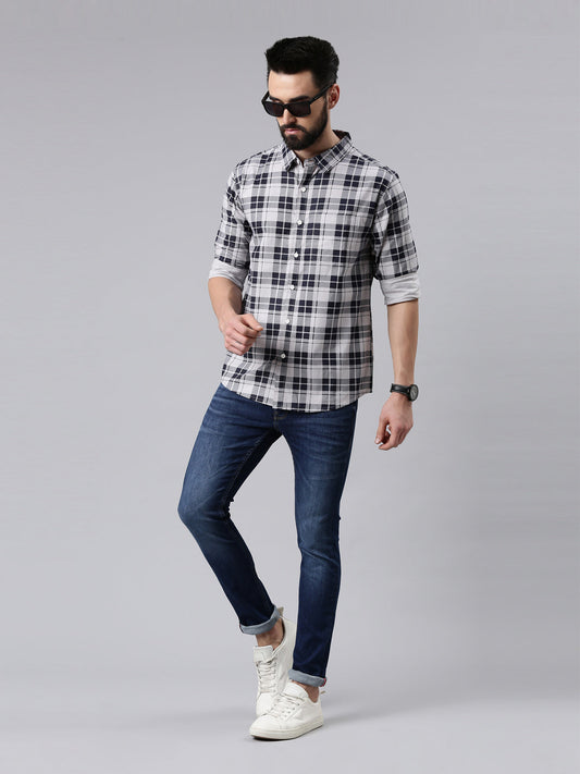 Grey Checked Pure Cotton Casual Full Sleeve Shirt