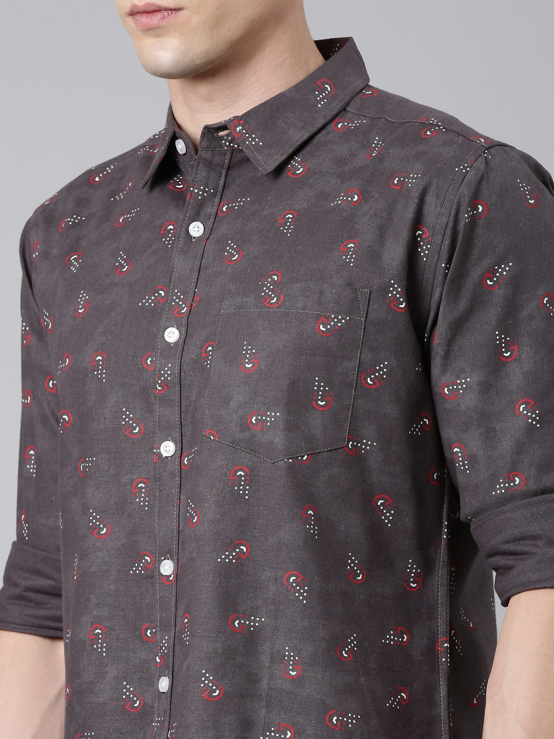 Grey printed Pure Cotton Full Sleeve Shirt