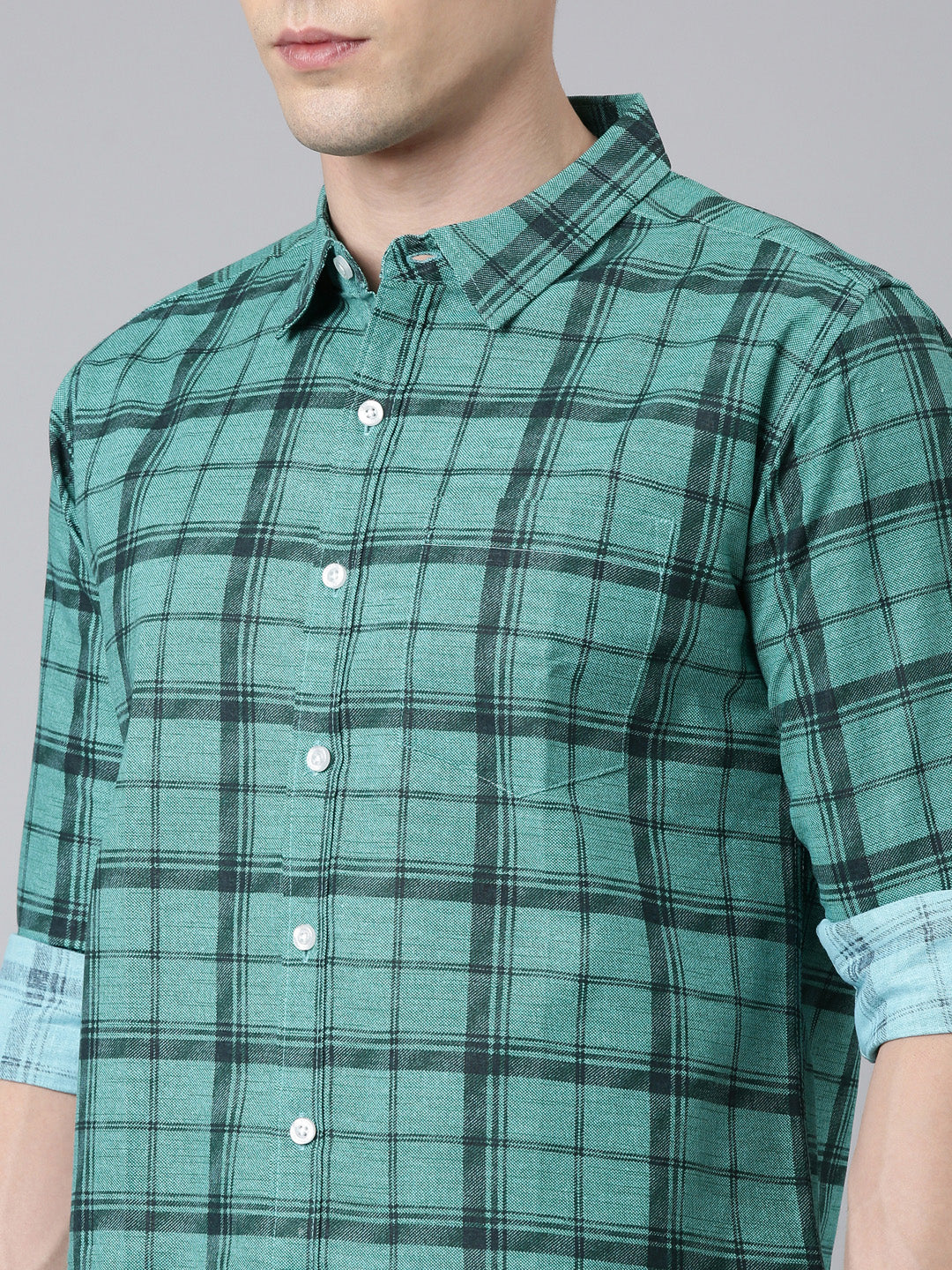 Green Checkered Pure Cotton Full Sleeve Shirt