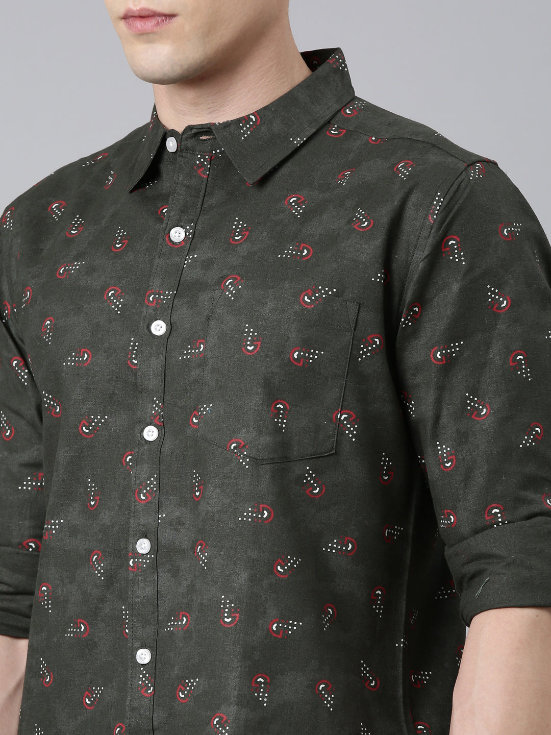 Dark Green printed Pure Cotton Full Sleeve Shirt