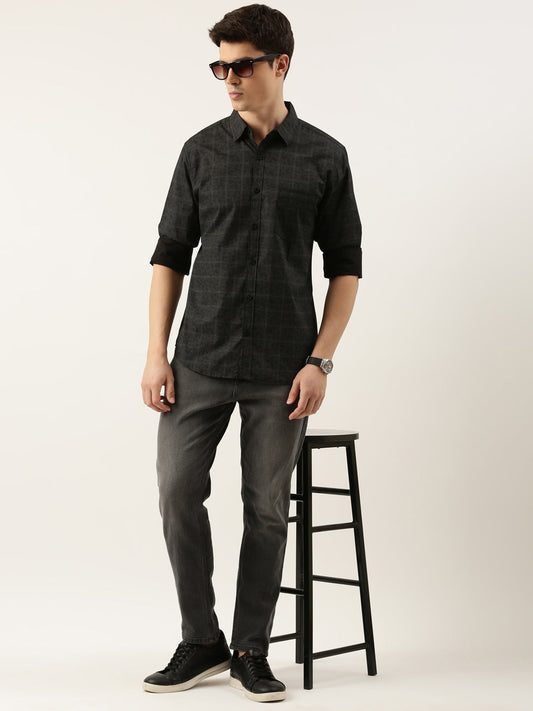 Men Black Printed Pure Cotton Full Sleeve Casual Shirt