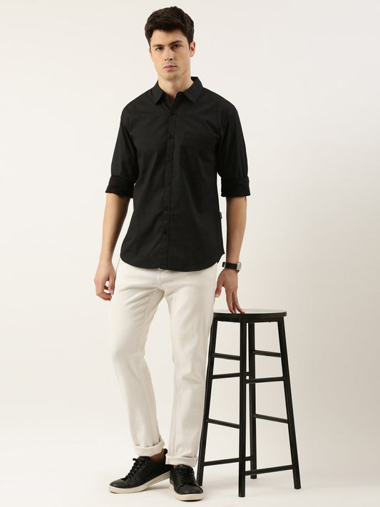 Men Black Printed Pure Cotton Full Sleeve Casual Shirt