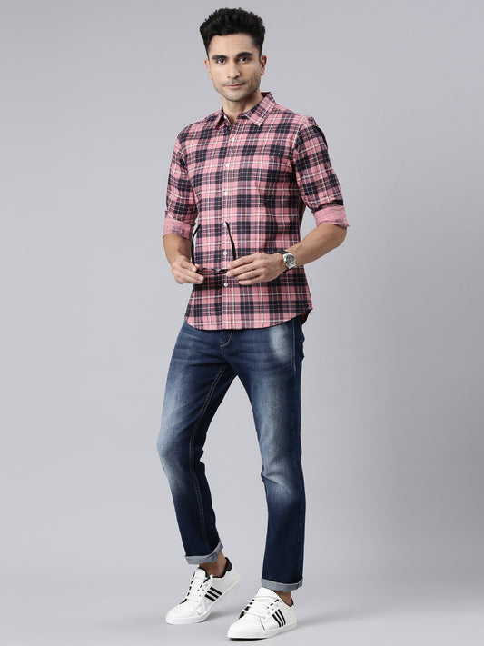 Men Pink Printed Pure Cotton Full Sleeve Casual Shirt