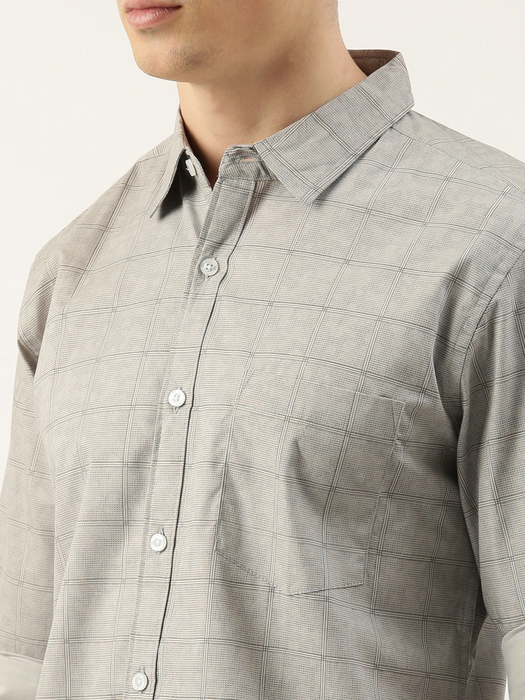 Men Grey Printed Pure Cotton Full Sleeve Casual Shirt