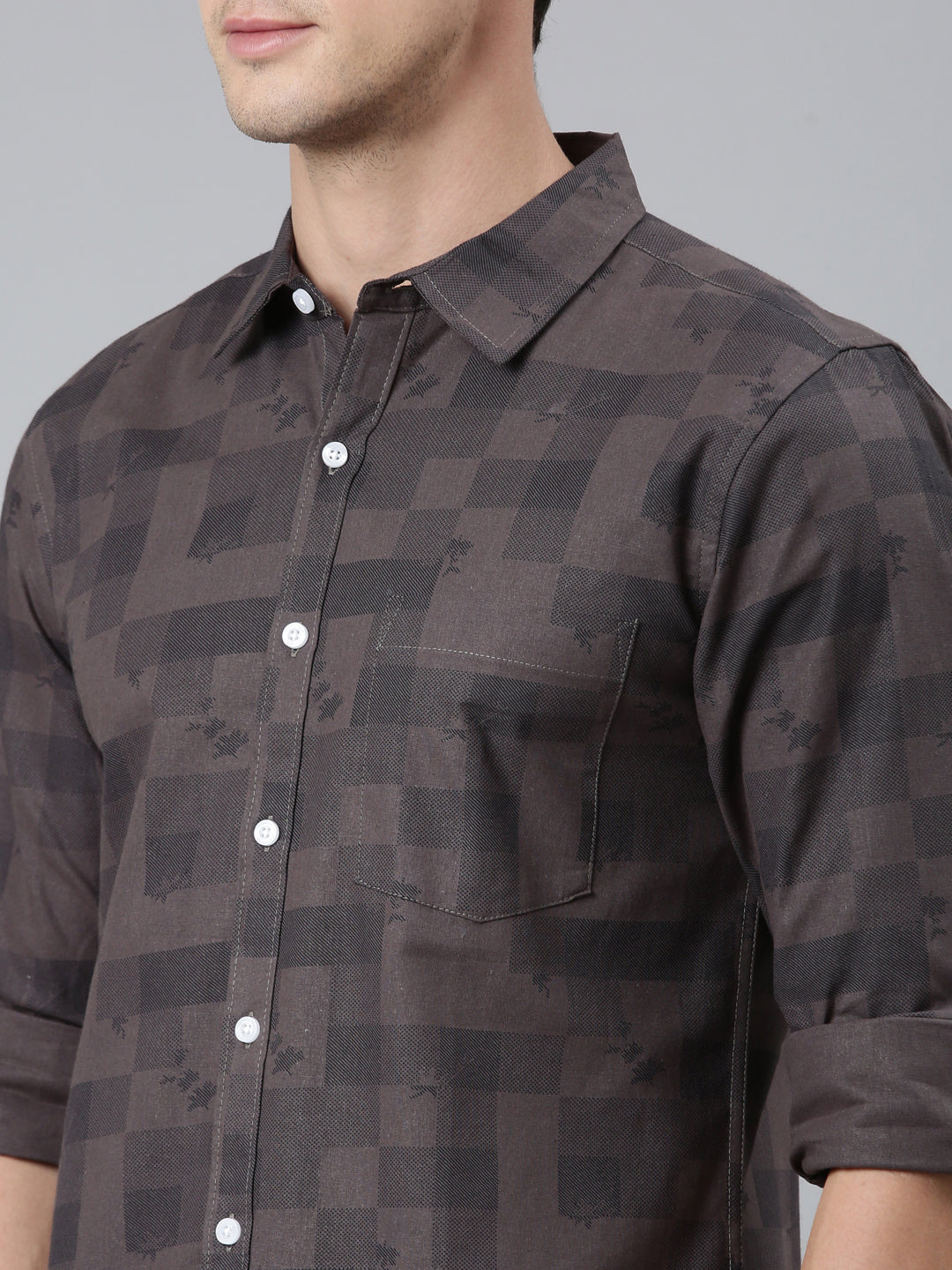 Men Brown Printed Pure Cotton Full Sleeve Casual Shirt
