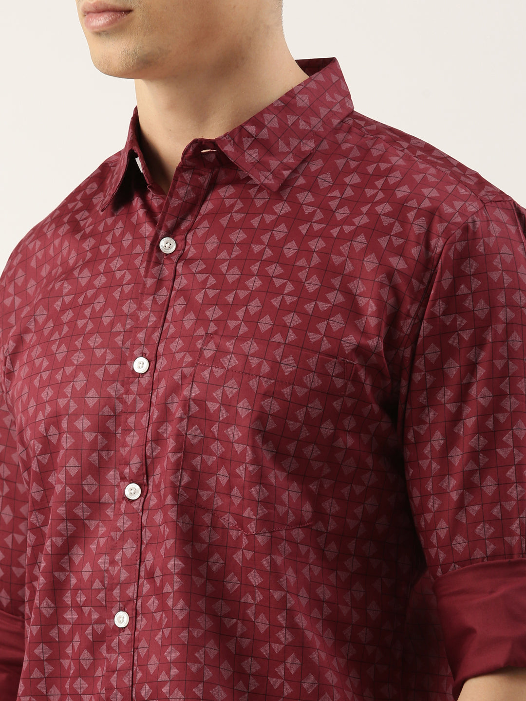Men Maroon Printed Pure Cotton Full Sleeve Casual Shirt