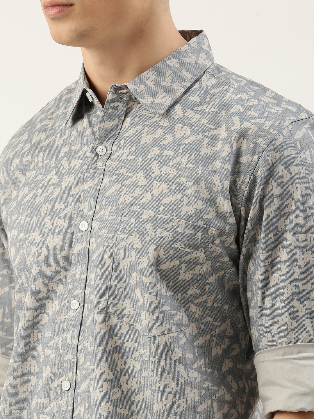 Men Light Blue Printed Pure Cotton Full Sleeve Casual Shirt