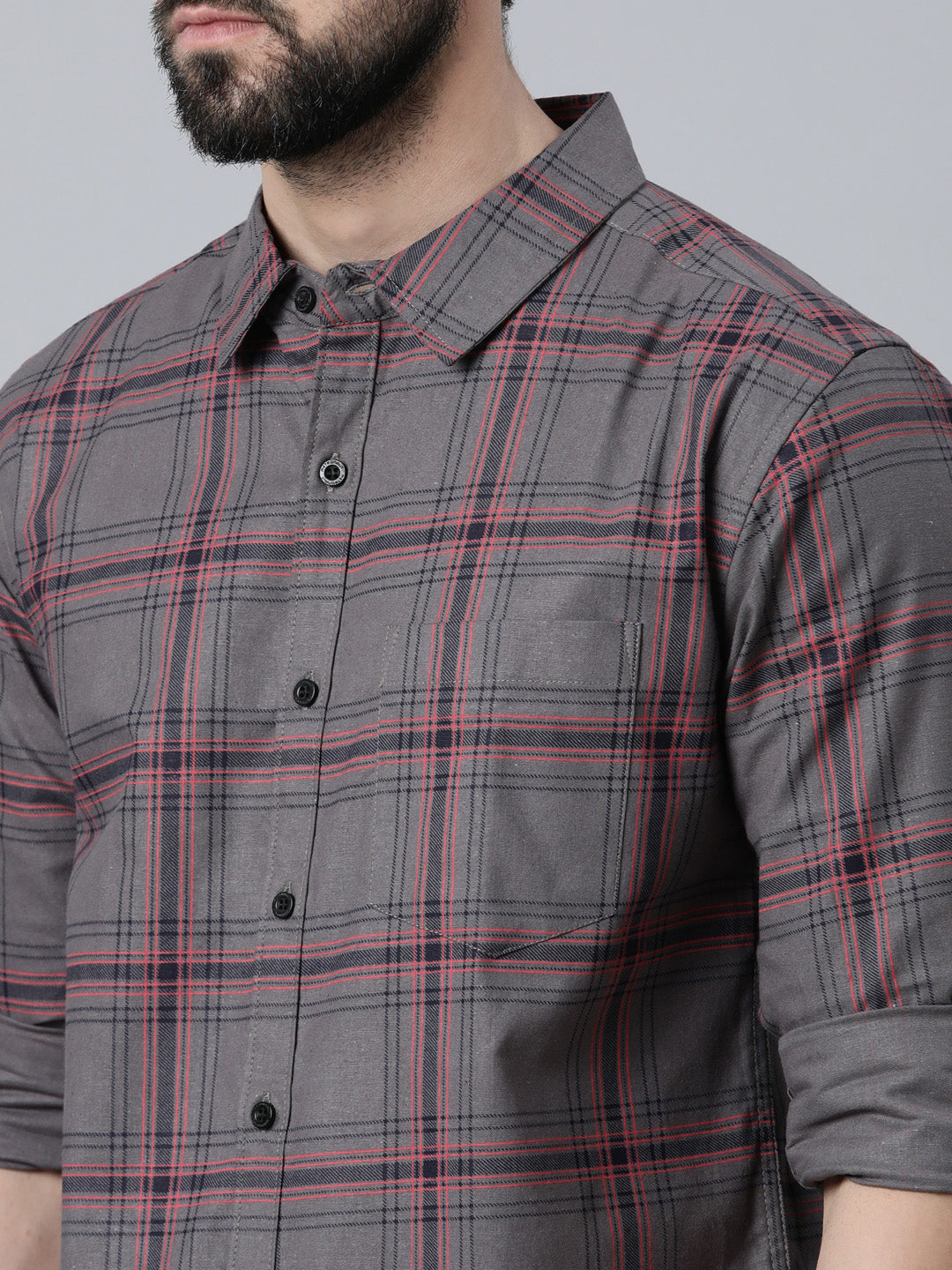 Grey Checked Pure Cotton Full Sleeve Shirt