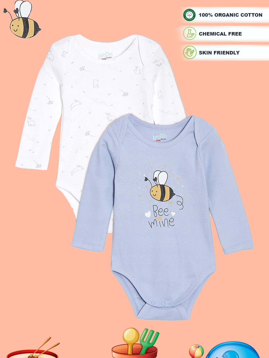 Broon Infant Baby Organic Cotton Full Sleeve Bodysuit
