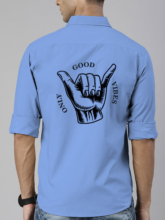 BROON Men Sky Blue Printed Full Sleeve Casual Shirt