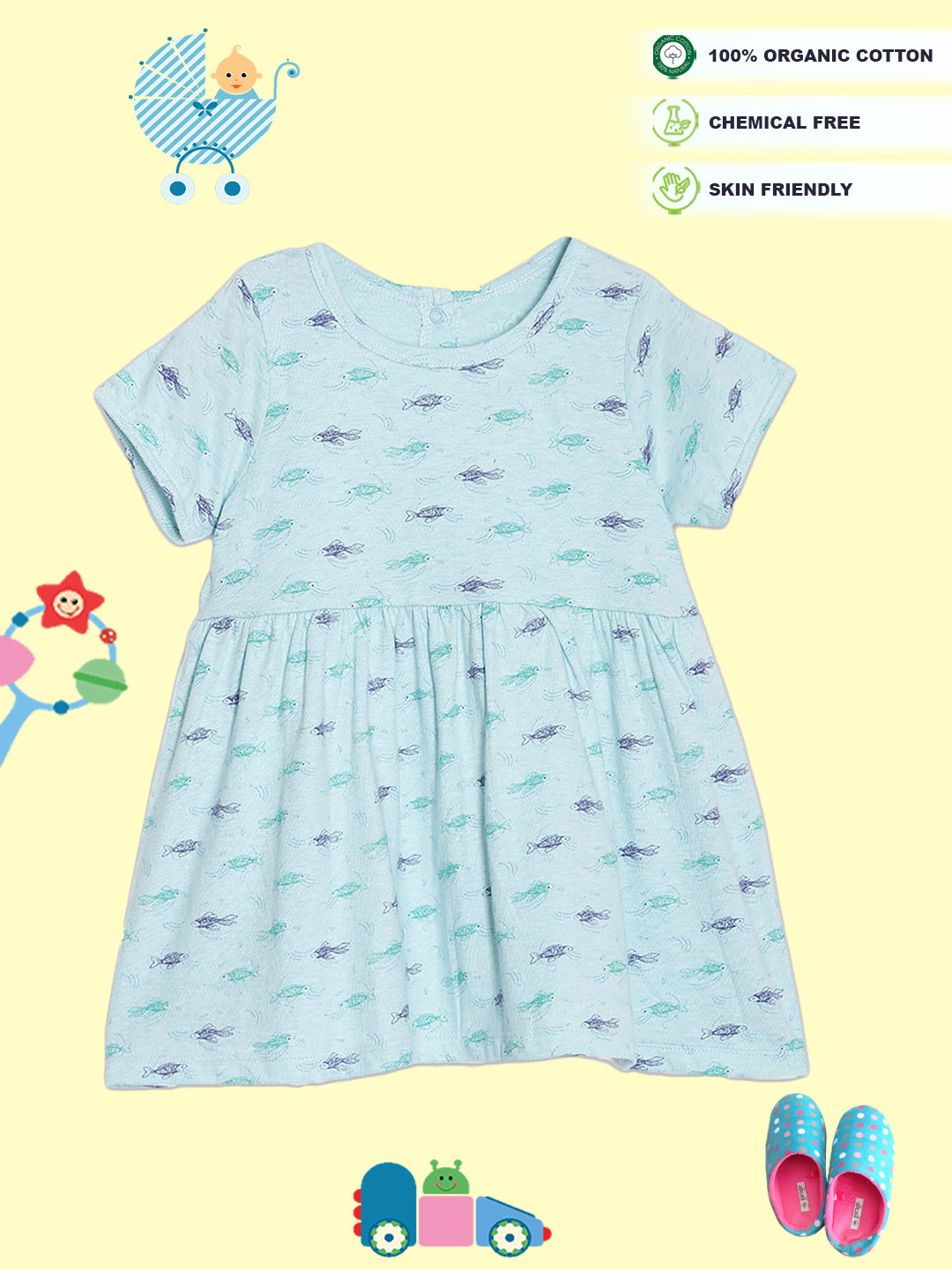 Broon Infant Baby Organic Cotton Short Sleeve Girls Dress