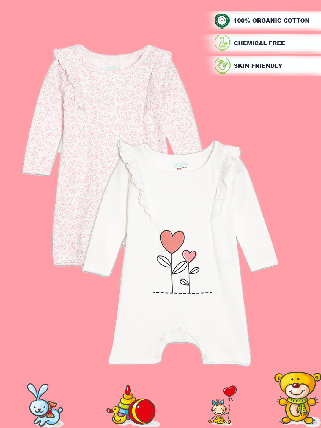 Broon Infant Baby Organic Cotton Full Sleeve Rompers