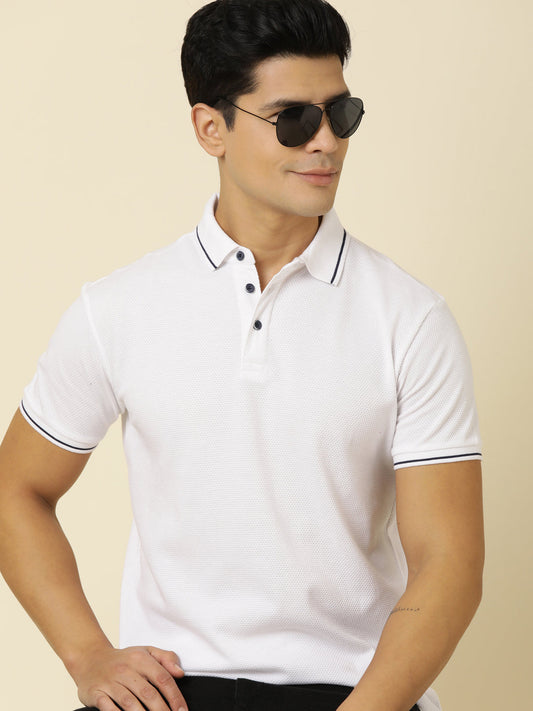 Men Solid Polo Neck White T-Shirt
