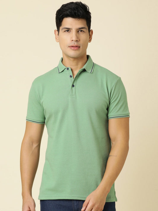 Men Solid Polo Neck Granite Green T-Shirt