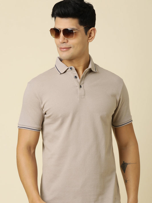 Men Solid Polo Neck Grey T-Shirt