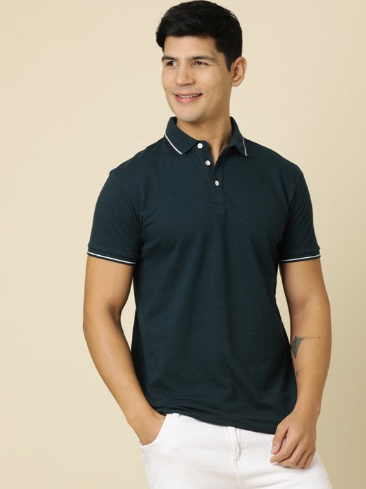 Men Solid Polo Neck Armada T-Shirt