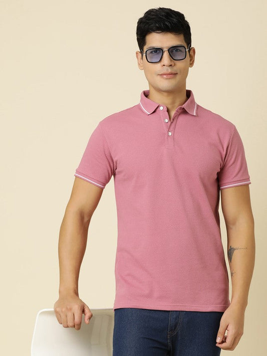Men Solid Polo Neck Mauve T-Shirt