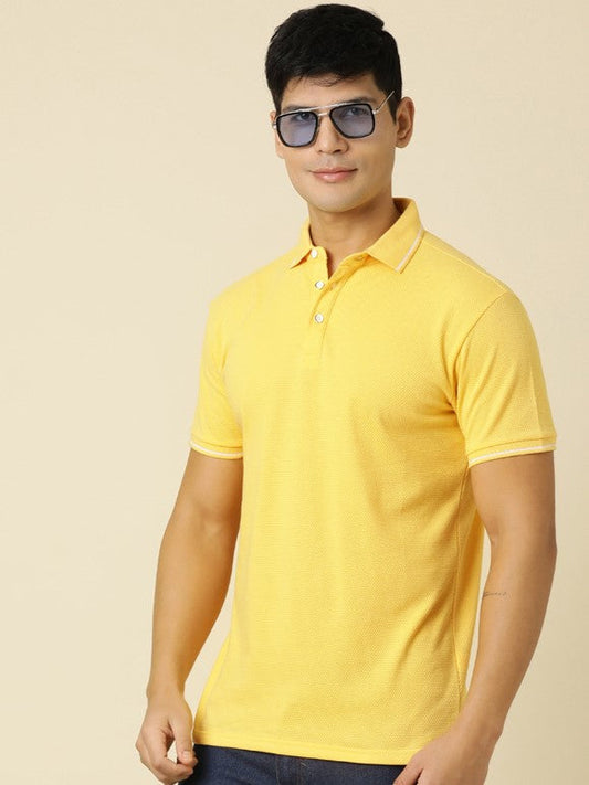 Men Solid Polo Neck Yellow T-Shirt