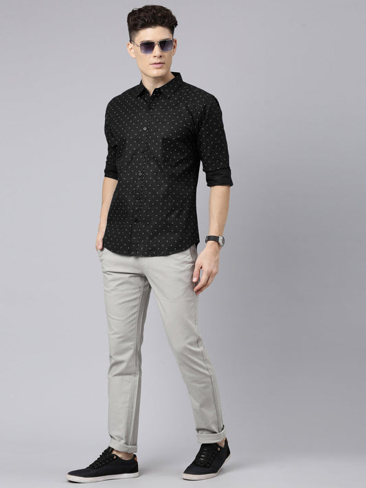 Men Black Printed Pure Cotton Full Sleeve Casual Shirt