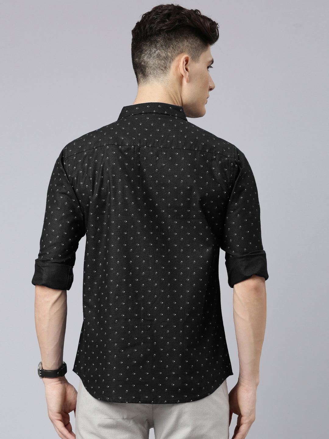Men Black Printed Pure Cotton Full Sleeve Casual Shirt