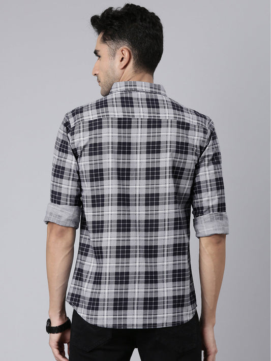 Men Grey Printed Pure Cotton Full Sleeve Casual Shirt