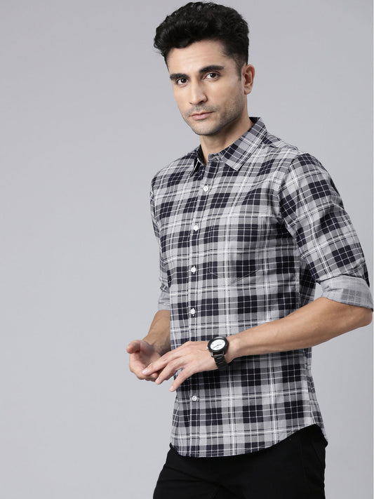 Men Grey Printed Pure Cotton Full Sleeve Casual Shirt