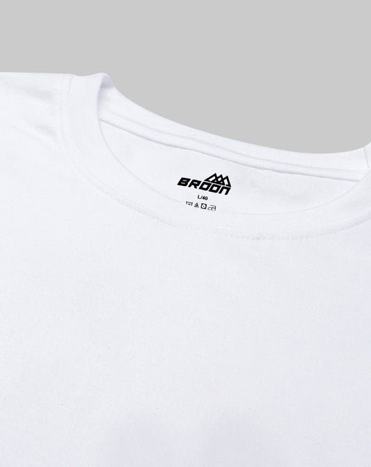 Broon Men White Solid Round Neck T-Shirt