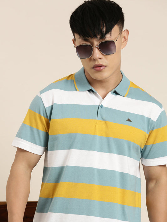 Men's Casual Multicolor Striped Polo Collar T-Shirt