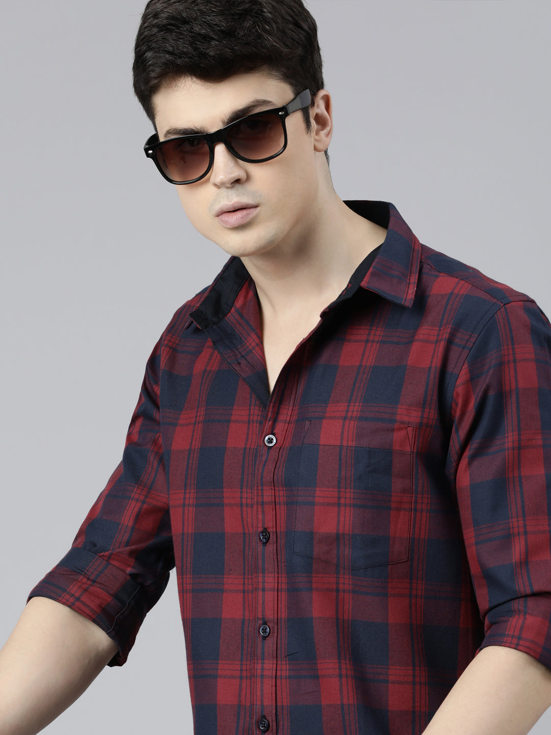 JOVEN Men Checked Pure Cotton Full Sleeve Casual Shirt