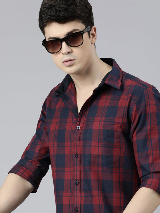 JOVEN Men Checked Pure Cotton Full Sleeve Casual Shirt