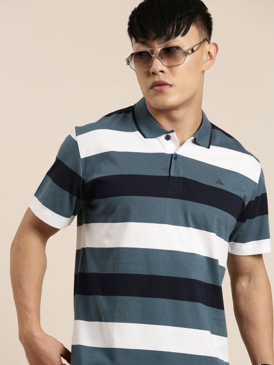 Men's Casual Multicolor Striped Polo Collar T-Shirt