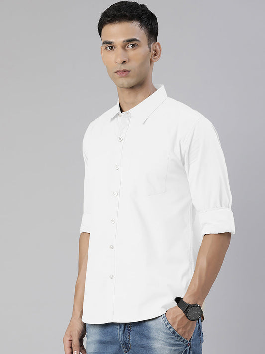 Men's White Solid Full Sleeve Slim Fit Casual Shirt