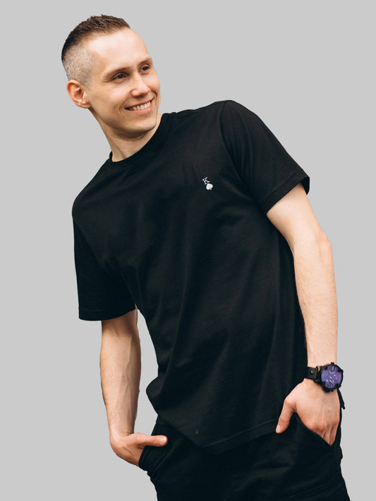 JOVEN Men Black Printed Pure Cotton Oversize Tshirt