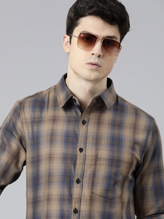 JOVEN Men Checked Pure Cotton Full Sleeve Casual Shirt