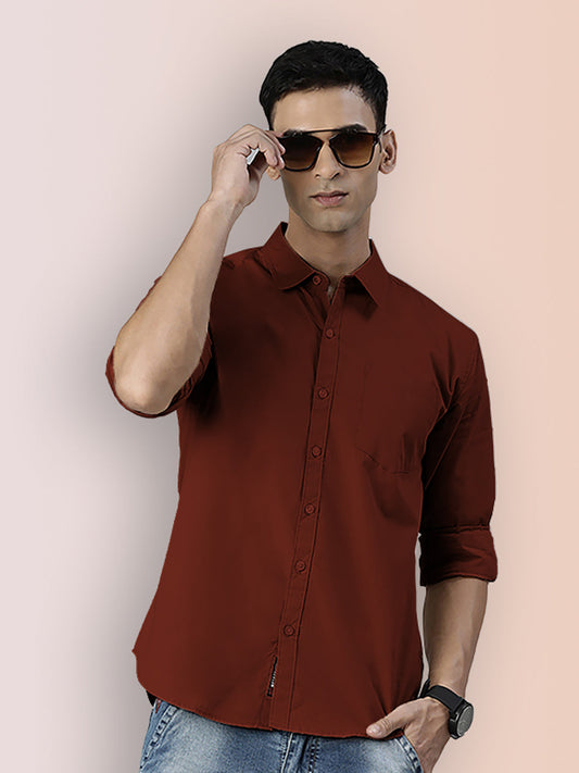 Broon Mens Slim Fit Premium Cotton Solid Shirt