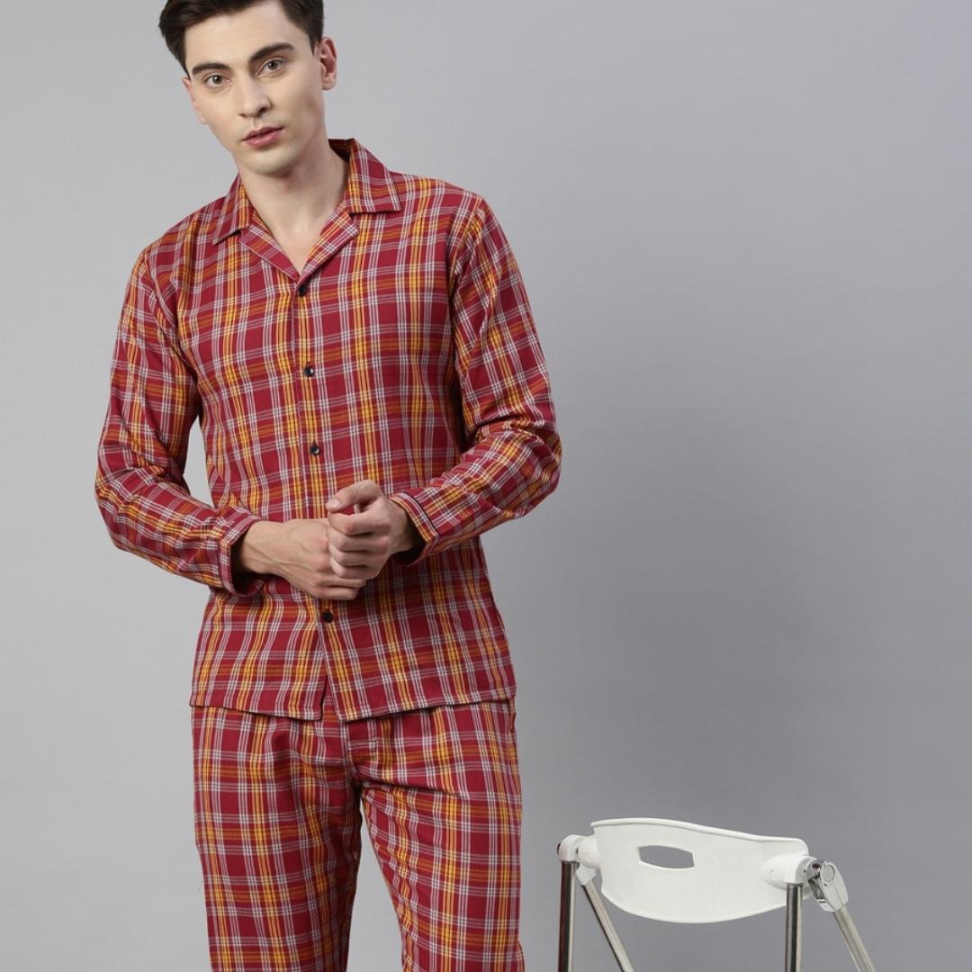 JOVEN MEN CHECKED PURE COTTON SLEEPSUIT