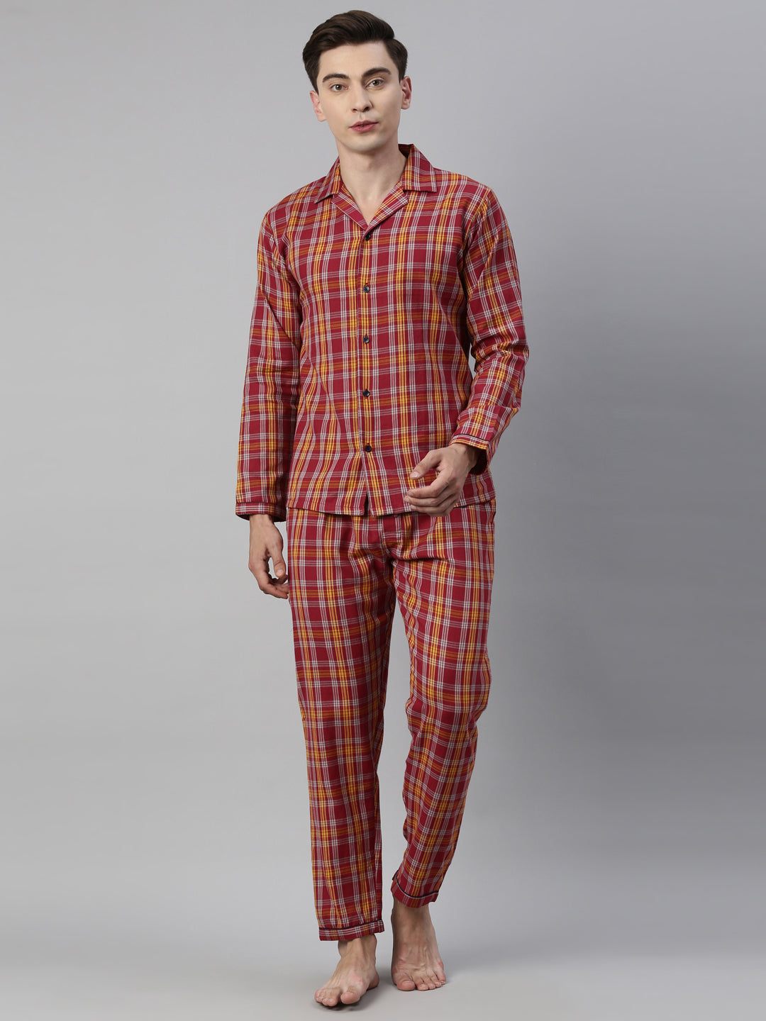 JOVEN MEN CHECKED PURE COTTON SLEEPSUIT