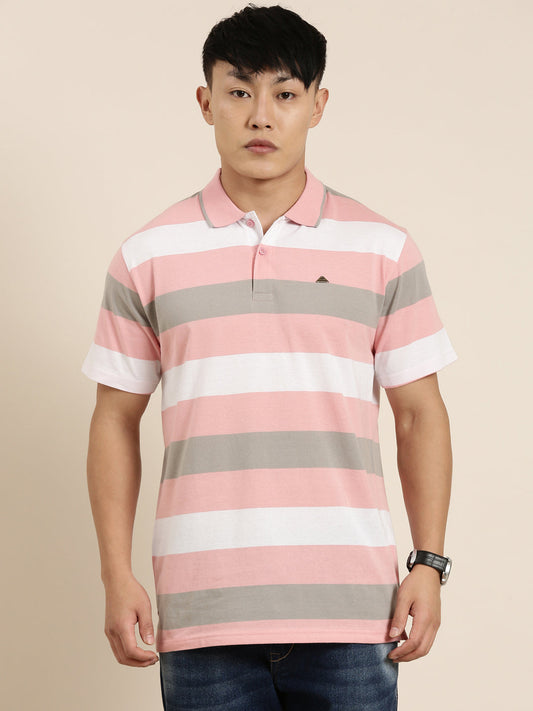 Men's Casual Multicolor Striped Polo Collar T-Shirt