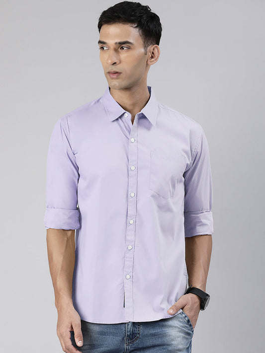 Men's Lavender Solid Full Sleeve Slim Fit Casual Shirt