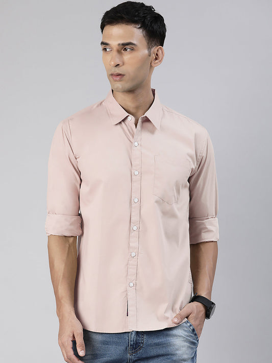 Men's Pink Solid Full Sleeve Slim Fit Casual Shirt