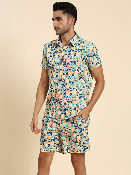 Joven Men's Multicolor Printed Co-Ords Set