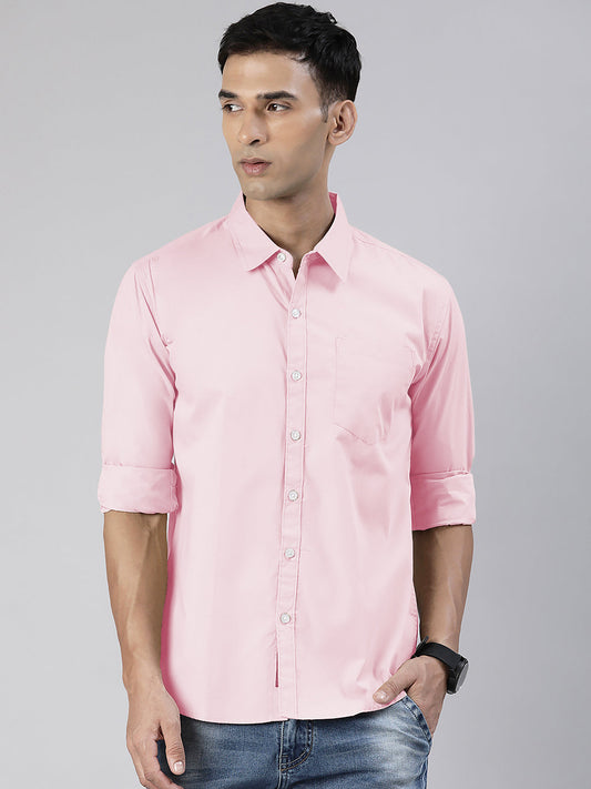 Men's Pink Solid Full Sleeve Slim Fit Casual Shirt