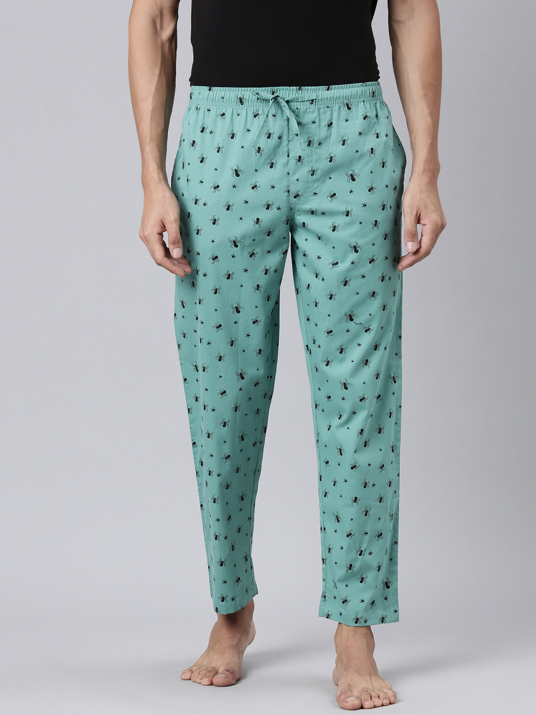 JOVEN Men Mint Green Printed Pyjama