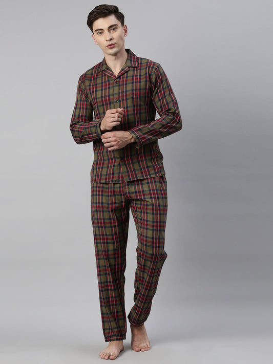 JOVEN MEN CHECKED PURE COTTON SLEEPSUIT