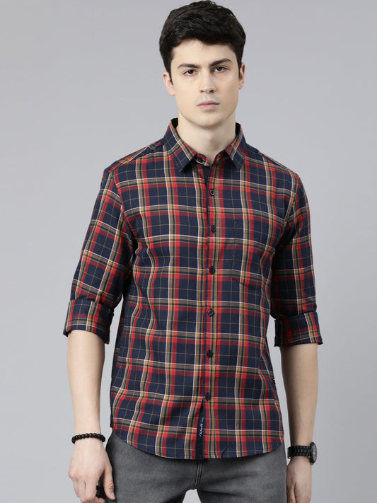 JOVEN Men Checked Pure Cotton Full Sleeve Casual Shirt