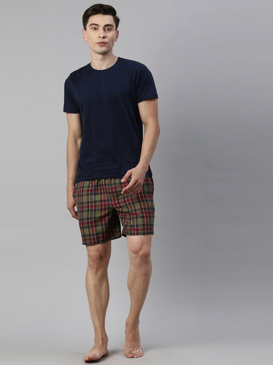 JOVEN MEN CHECKED PURE COTTON EASY SHORTS