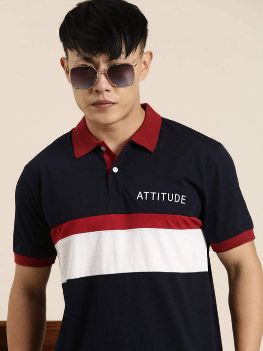 Men's Cut & Sew Colorblock Casual Polo Collar T-Shirt